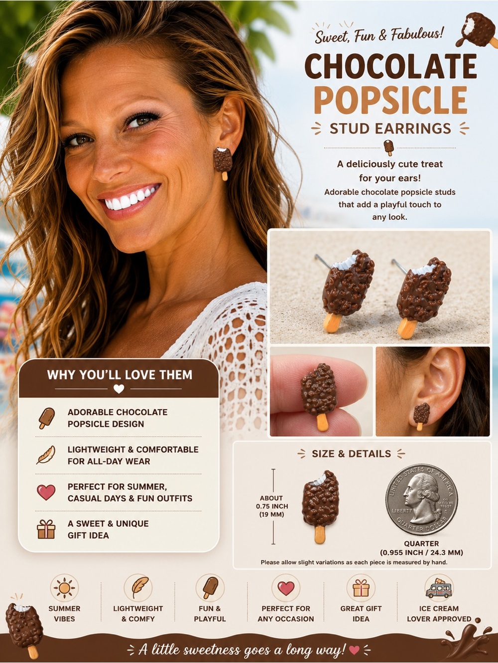 Fashion Jewelry Brown and White Popsicle Chocolate Earrings